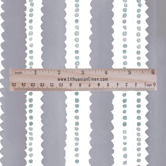 100% LINEN Fabric Scalloped stripe print - retro gray dot stripe - for upholstery home decor - medium for dress making 2884GR