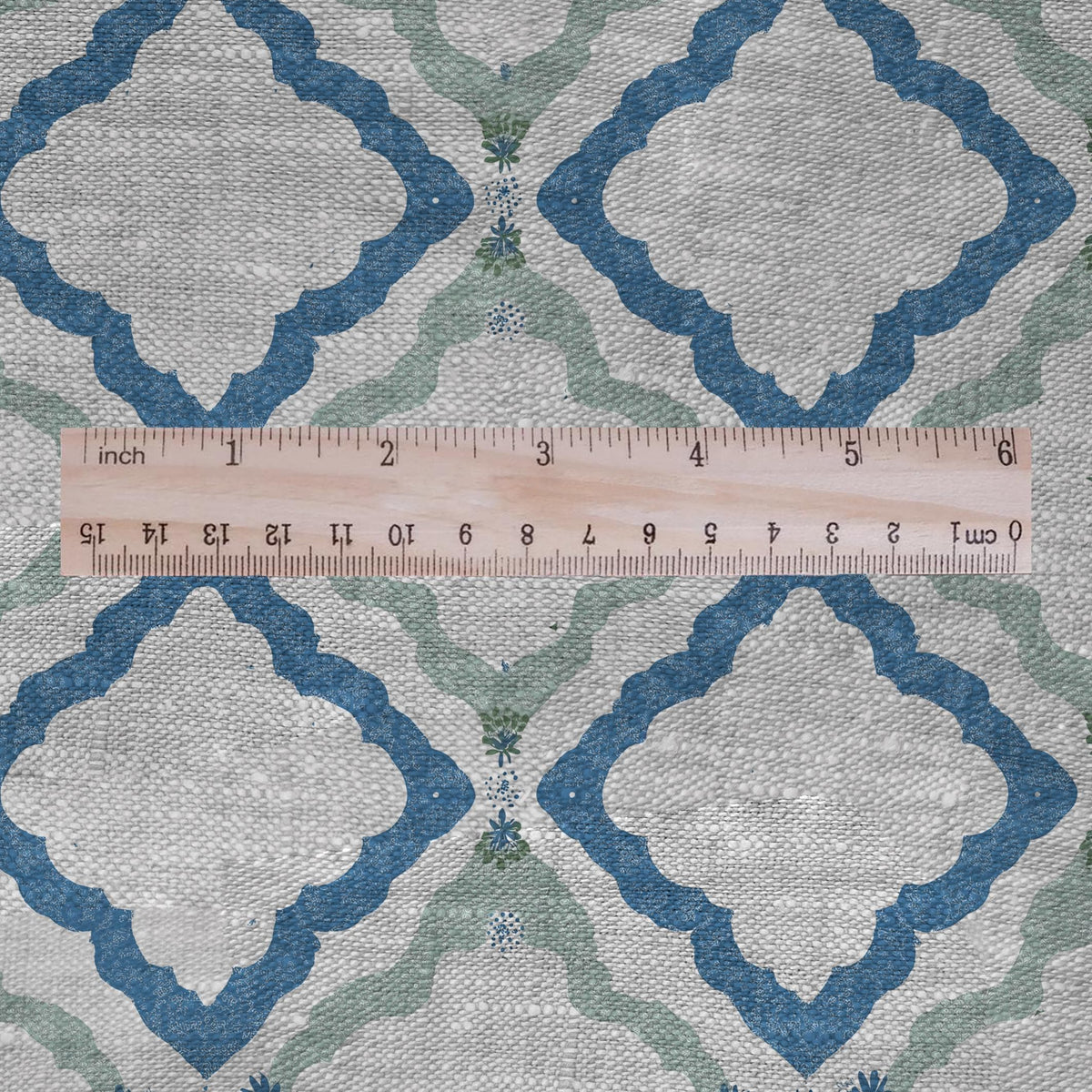 100% LINEN Fabric Green blue geometric print - oatmeal linen fabric floral botanical - heavy for home decor clothing 3087