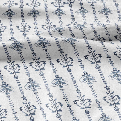 100% LINEN Fabric stripe print blue linen - floral fabric for upholstery home decor dress making 2359