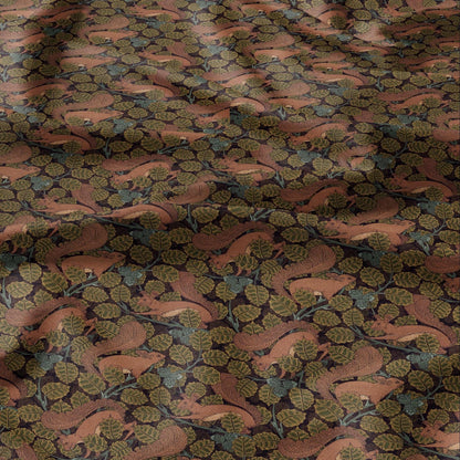 100% linen Vintage Squirrel fabric for Curtain Upholstery Cushion - brown print fabric for dress making sewing
