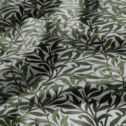 100% LINEN Fabric William Morris Bough Willow gray - oatmeal natur linen fabric with botanical print - Victorian Art Craft Historical 3182