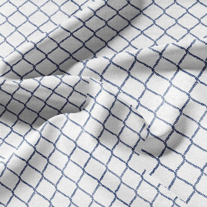 100% LINEN Fabric Herritage trellis print - Grandmillennial Modern vintage blue - upholstery curtains dress making 2949