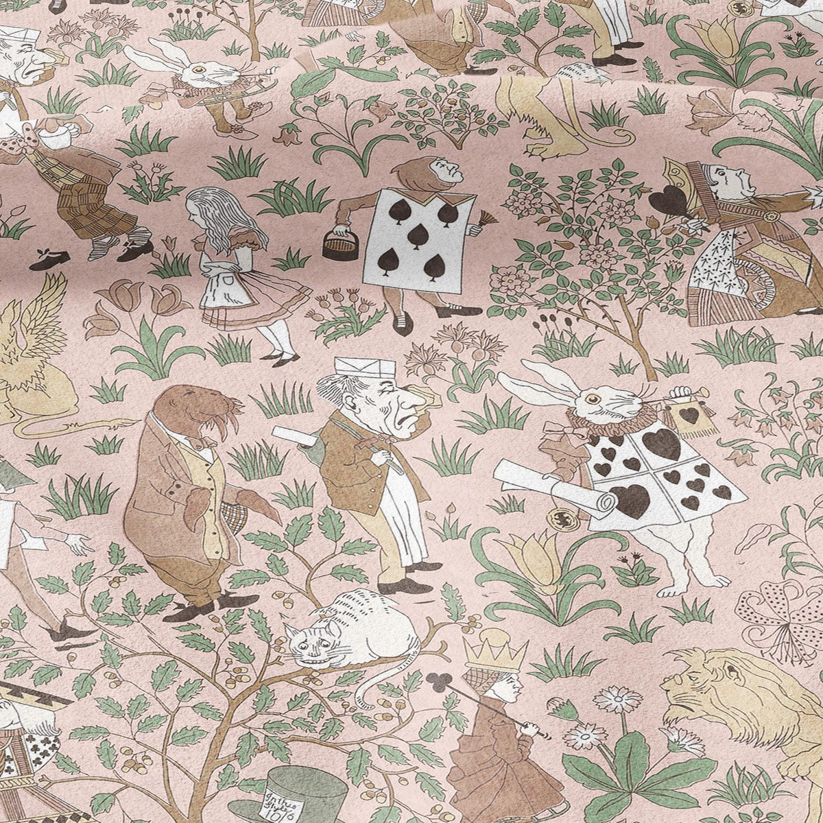 100% linen fabric - Alice in Wonderland pink by Voysey - Victorian Art crafts - Historical pattern for upholstery dress making 3620