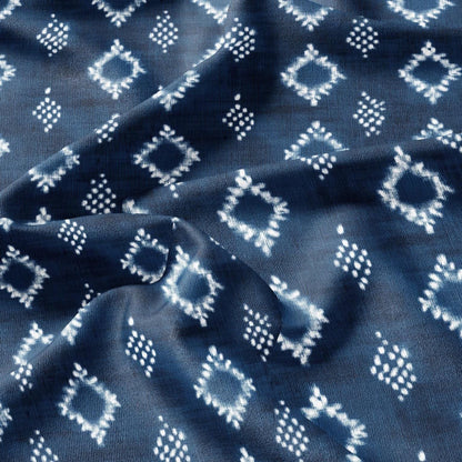 100% LINEN Fabric indigo blue print - Shibori abstract squares - upholstery curtains dress making 2975