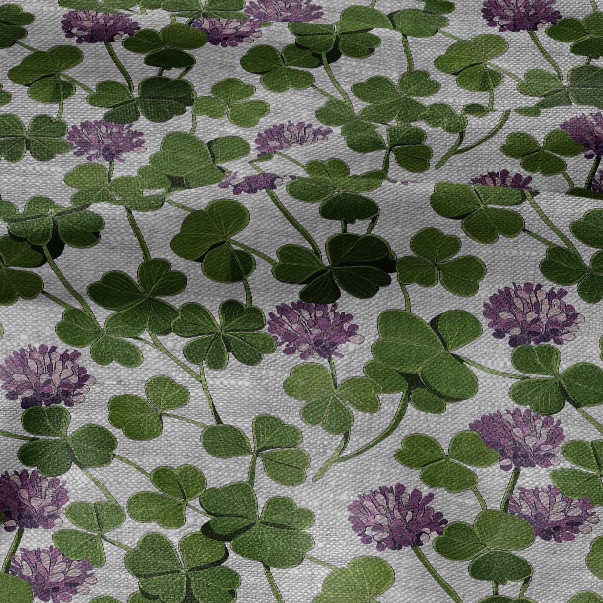 100% LINEN Fabric print Clover - oatmeal linen fabric with floral blossom print - heavy for upholstery home decor clothing 3040