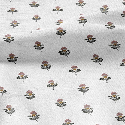 100% LINEN Fabric block print green red on white - linen fabric with floral print -heavy linen fabric for upholstery home decor