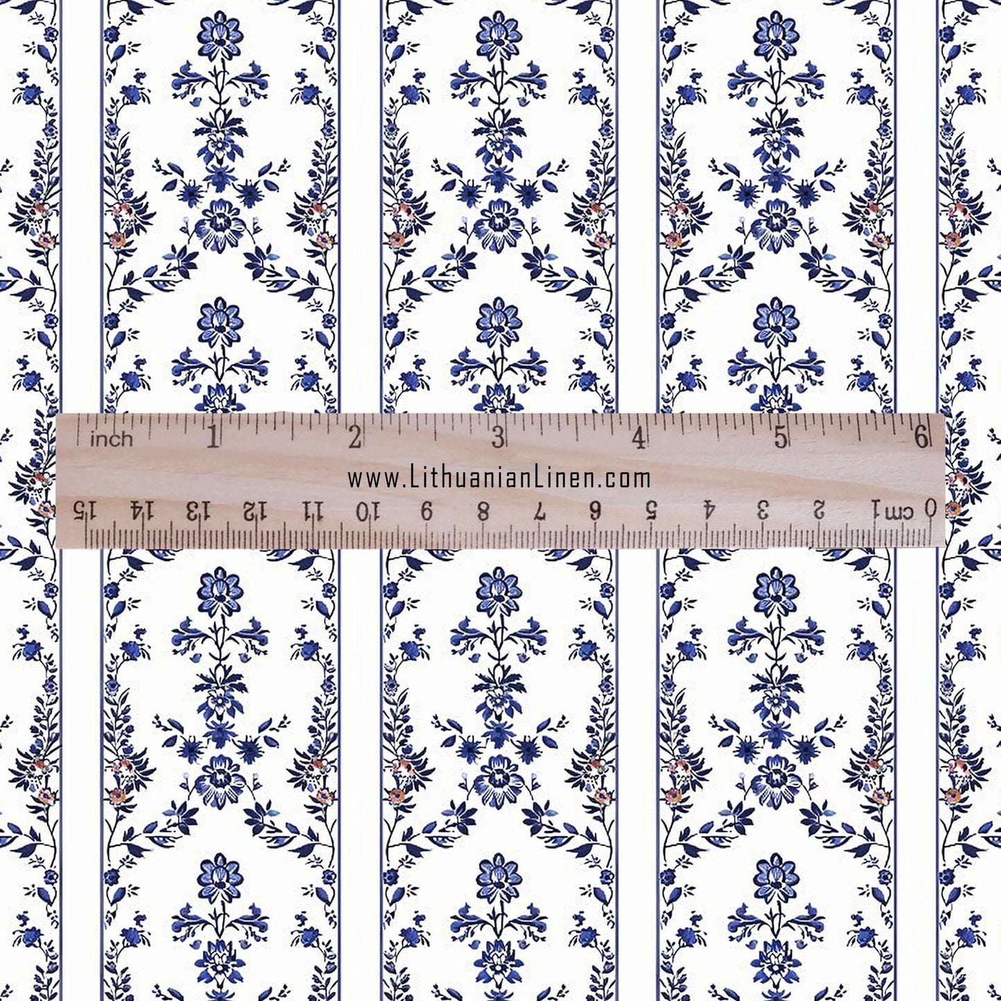 100% LINEN Fabric stripe print blue indigo flower linen - floral fabric for upholstery home decor dress making 2390