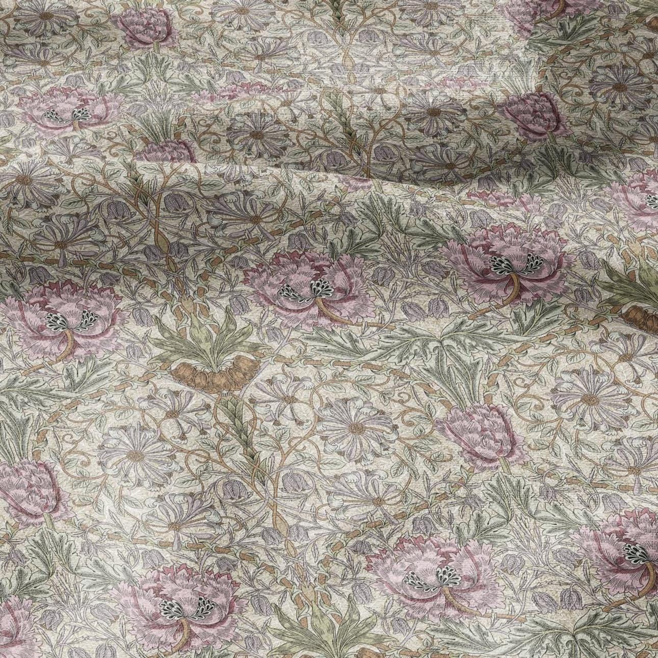 100% linen fabric William Morris Honeysuckle pastel pink print - Victorian Art crafts - Historical pattern for upholstery dress making 2979P