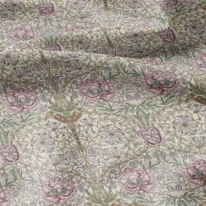 100% linen fabric William Morris Honeysuckle pastel pink print - Victorian Art crafts - Historical pattern for upholstery dress making 2979P