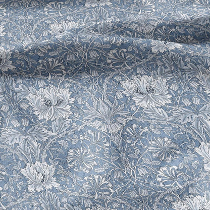 100% linen fabric William Morris Honeysuckle blue print - Victorian Art crafts - Historical pattern fabric upholstery dress making 3301