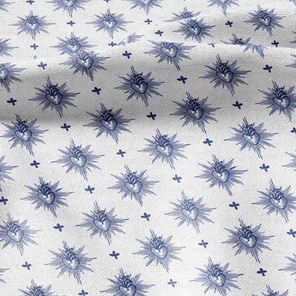 100% LINEN Fabric Sacred heart linen -blue white fabric for upholstery home decor dress making 3006