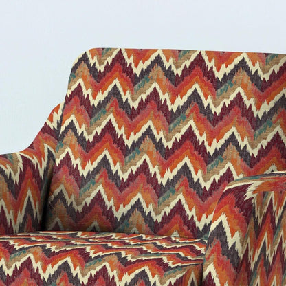 100% LINEN Fabric UPHOLSTERY 12oz - Red Zigzag ikat print on linen 2080