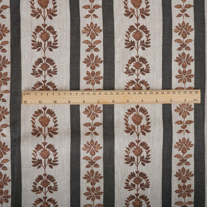 100% linen beige Block stripe prints fabric for Curtain Upholstery Cushion -  flower stripes print fabric for dress making sewing 2496