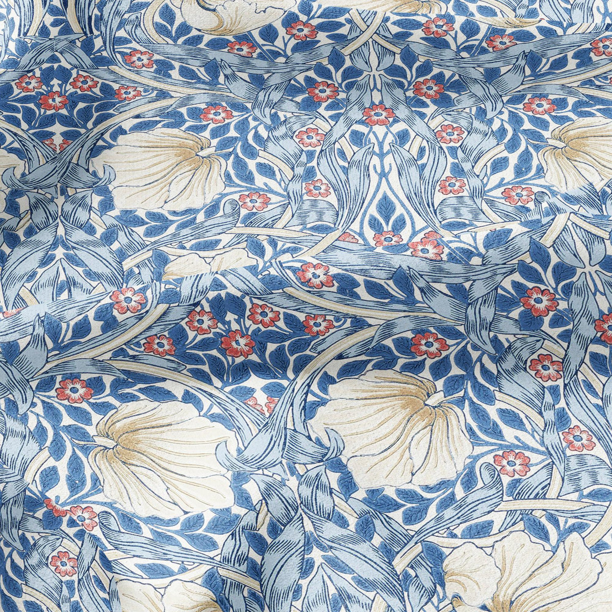 100% LINEN fabric - William Morris Pimpernel BLUE  - British Victorian Art Craft flax - sewing home decor or clothing 3841