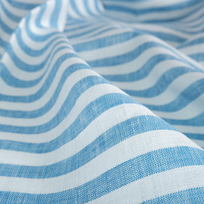 Premium Linen striped Fabric in blue white neutral linen | Flag stripe Medium weight ink blue white stripes  home textile vintage heritage