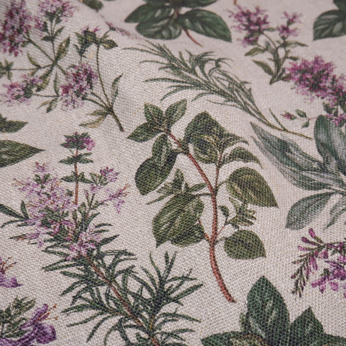 100% LINEN Fabric print Provence herbs - aromatherapy floral botanical print - heavy for upholstery home decor clothing 3716
