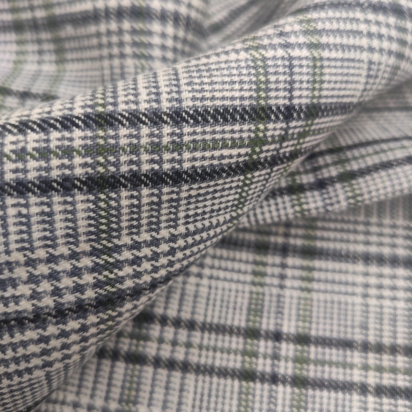 Premium Linen Gingham Fabric in green gray white |  multicolor check T114