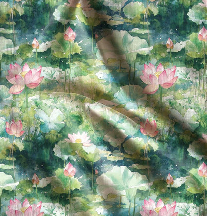 100% LINEN Fabric Waterlilly , linen fabric inspired by Monet Paintings Water Lilies , heavy linen fabric for upholstery home decor