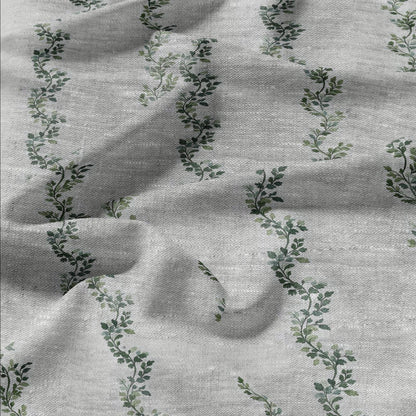 100% LINEN Fabric greenery  stripe print - oatmeal neutral fabric with green print - linen fabric upholstery home decor dressmaking 2709