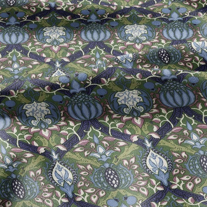 100% LINEN Fabric William Morris Granada print - British Victorian floral green blue 3207