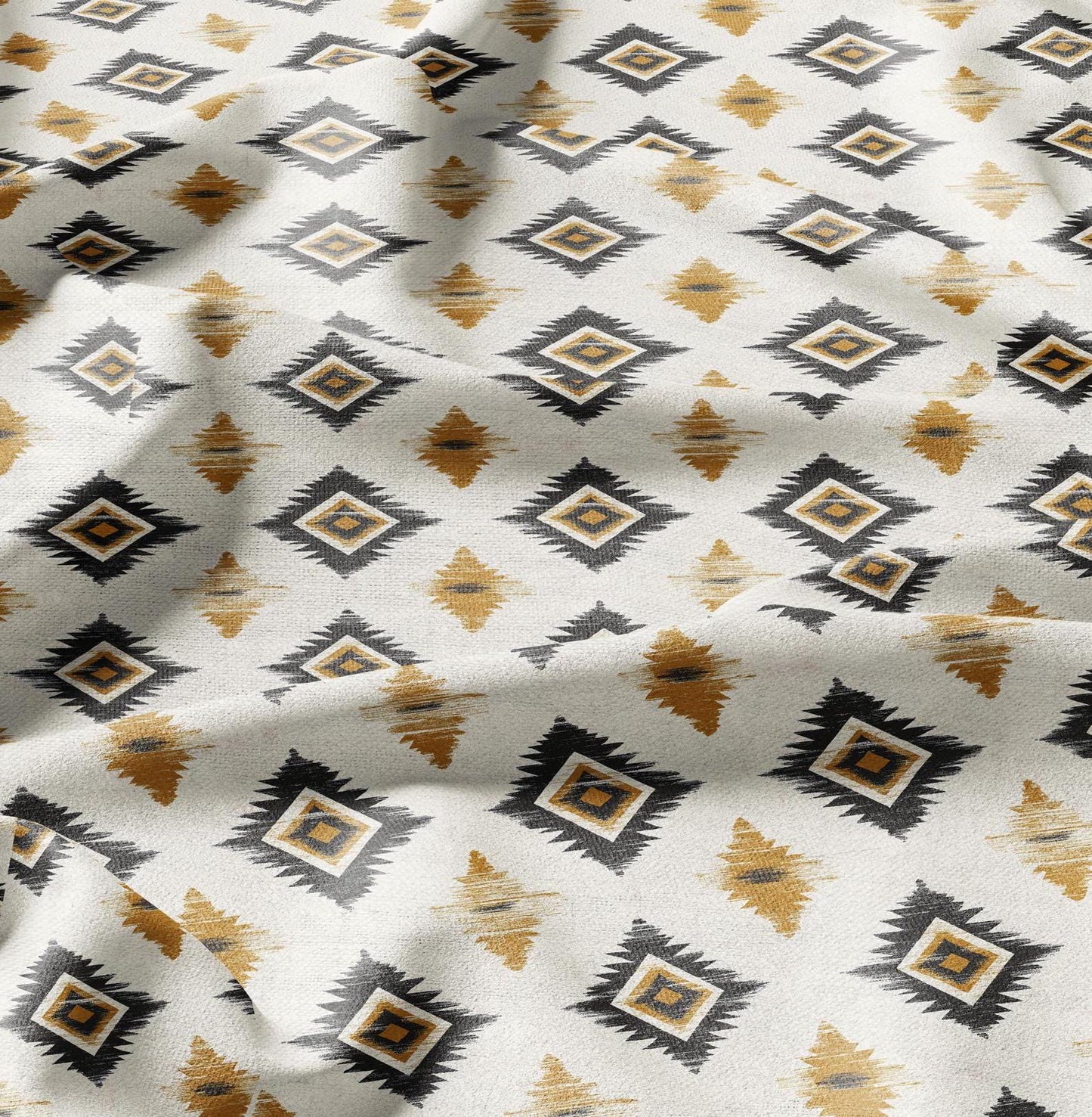 100% LINEN Fabric Abstract Western tribal pattern -  yellow ikat print on linen japandi wabi sabi linen print upholstery dress making
