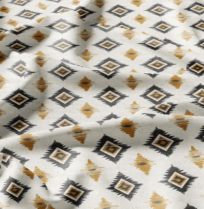 100% LINEN Fabric Abstract Western tribal pattern -  yellow ikat print on linen japandi wabi sabi linen print upholstery dress making