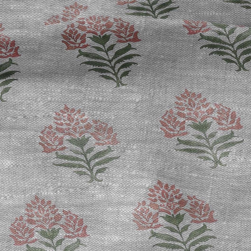100% LINEN Fabric Block print Parijat flower - oatmeal linen fabric with floral print - heavy for home decor clothing 2751