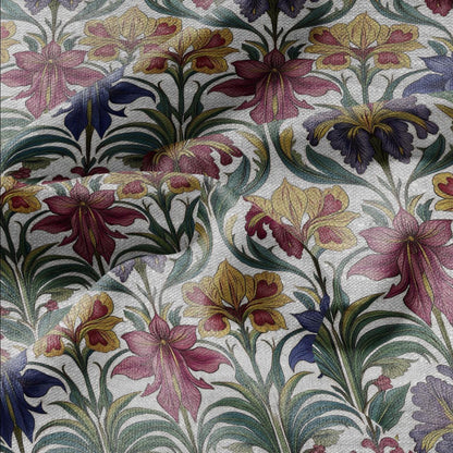 100% LINEN Fabric print Art Nouveau floral - oatmeal linen fabric with floral print - heavy for home decor clothing 3035