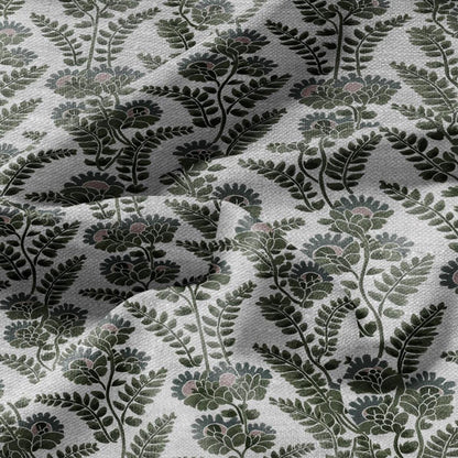 100% LINEN Fabric block print Green leaves flower - oatmeal linen fabric with floral print - heavy for upholstery home decor clothing 3110