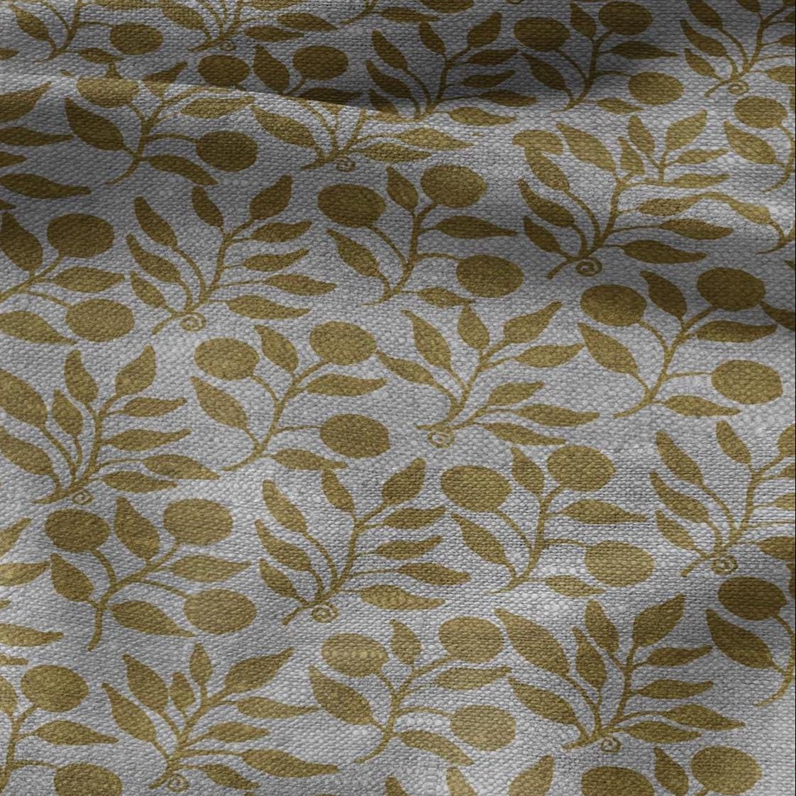 100% LINEN Fabric William Morris Rosehip yellow gray - oatmeal linen fabric with botanical print - Victorian Art Craft Historical 3274
