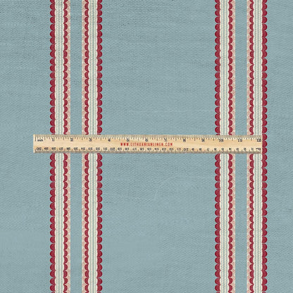 100% LINEN Fabric UPHOLSTERY 12oz - Retro scalloped stripe print on linen  2837
