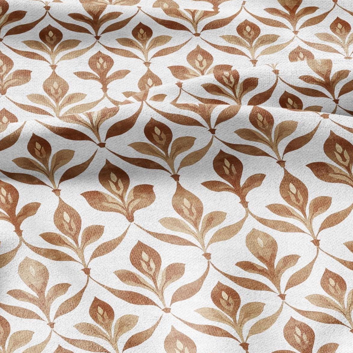 100% LINEN Fabric Beige floral print - retro sepia brown flower - for upholstery home decor - medium for dress making 2909