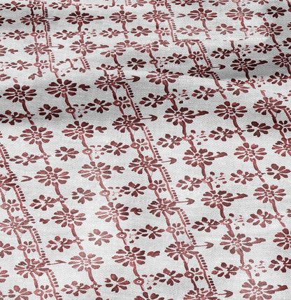 100% LINEN Fabric in floral block print - botanical red white linen fabric for upholstery home decor curtains dress making pillowcases