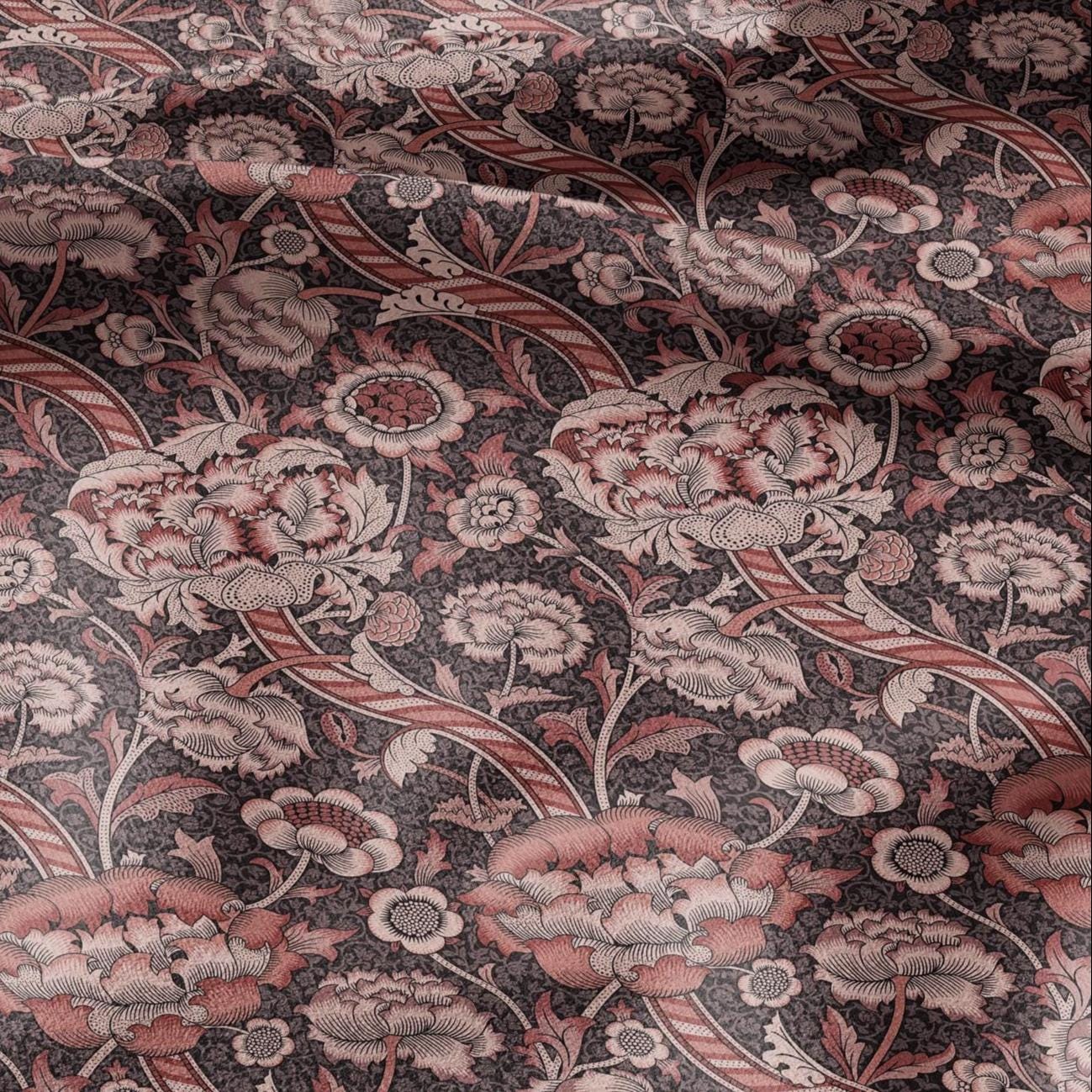 William Morris Wandle red print on 100% LINEN - Victorian Art crafts linen - botanical Historical upholstery home textile 3167