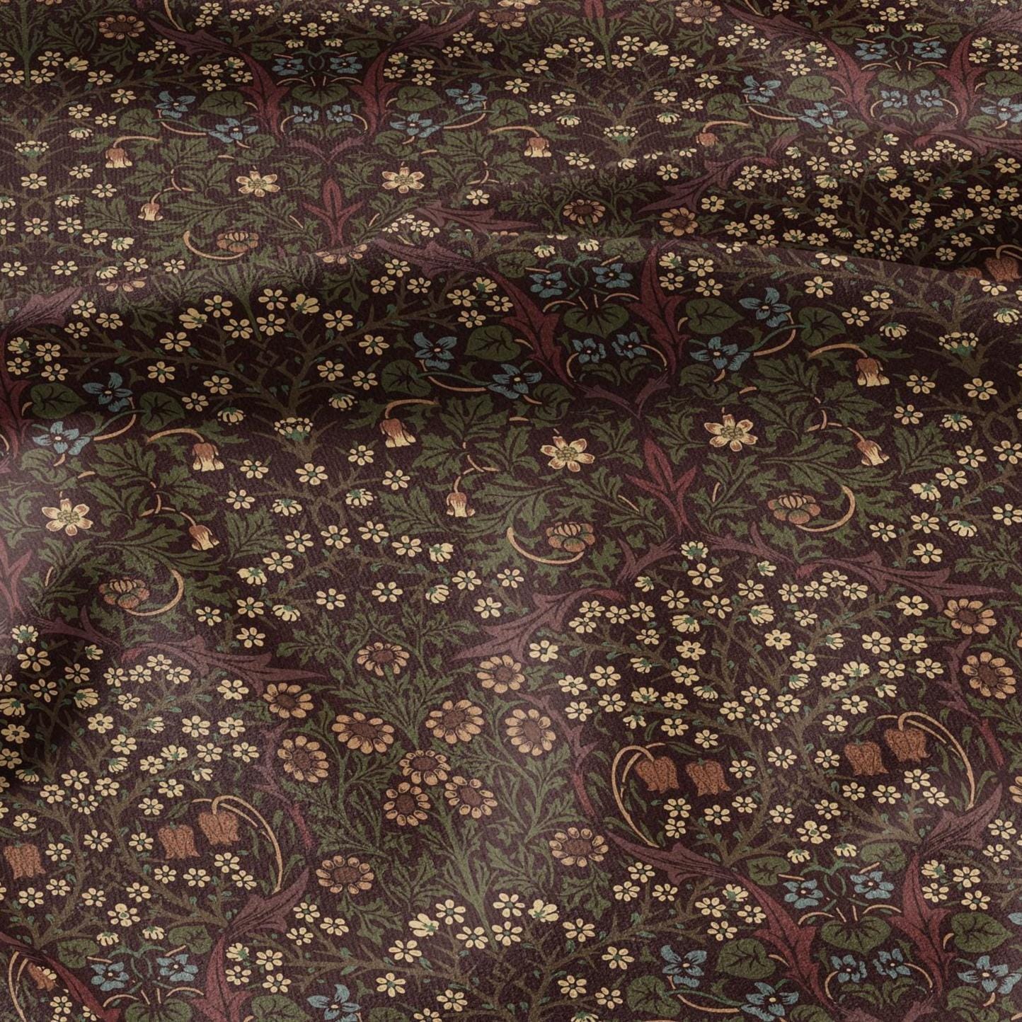 William Morris Blackthorn 100% LINEN Fabric - British linen floral upholstery home textile Victorian fabrics blue green 3183