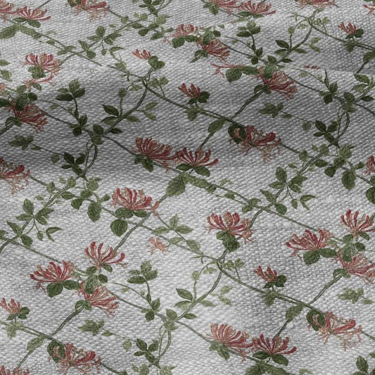 100% LINEN Fabric honeysuckle trellis print - oatmeal linen fabric with floral print - modern vintage botanical 3357