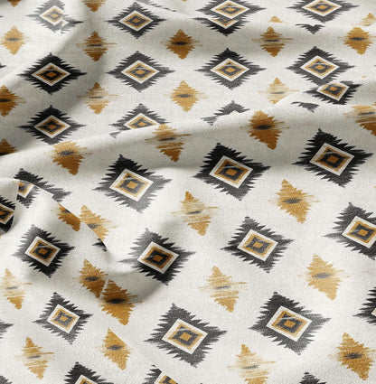 100% LINEN Fabric Abstract Western tribal pattern -  yellow ikat print on linen japandi wabi sabi linen print upholstery dress making