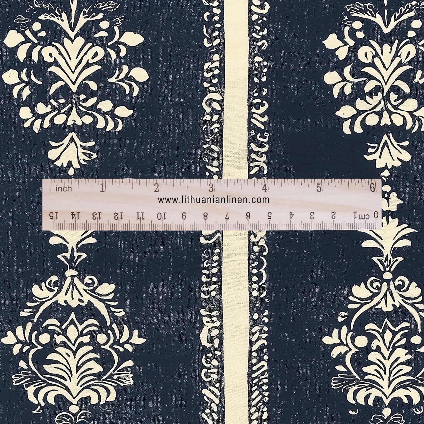 100% LINEN Fabric Indigo blue stripe block - tribal print on linen print upholstery curtains dress making 2376