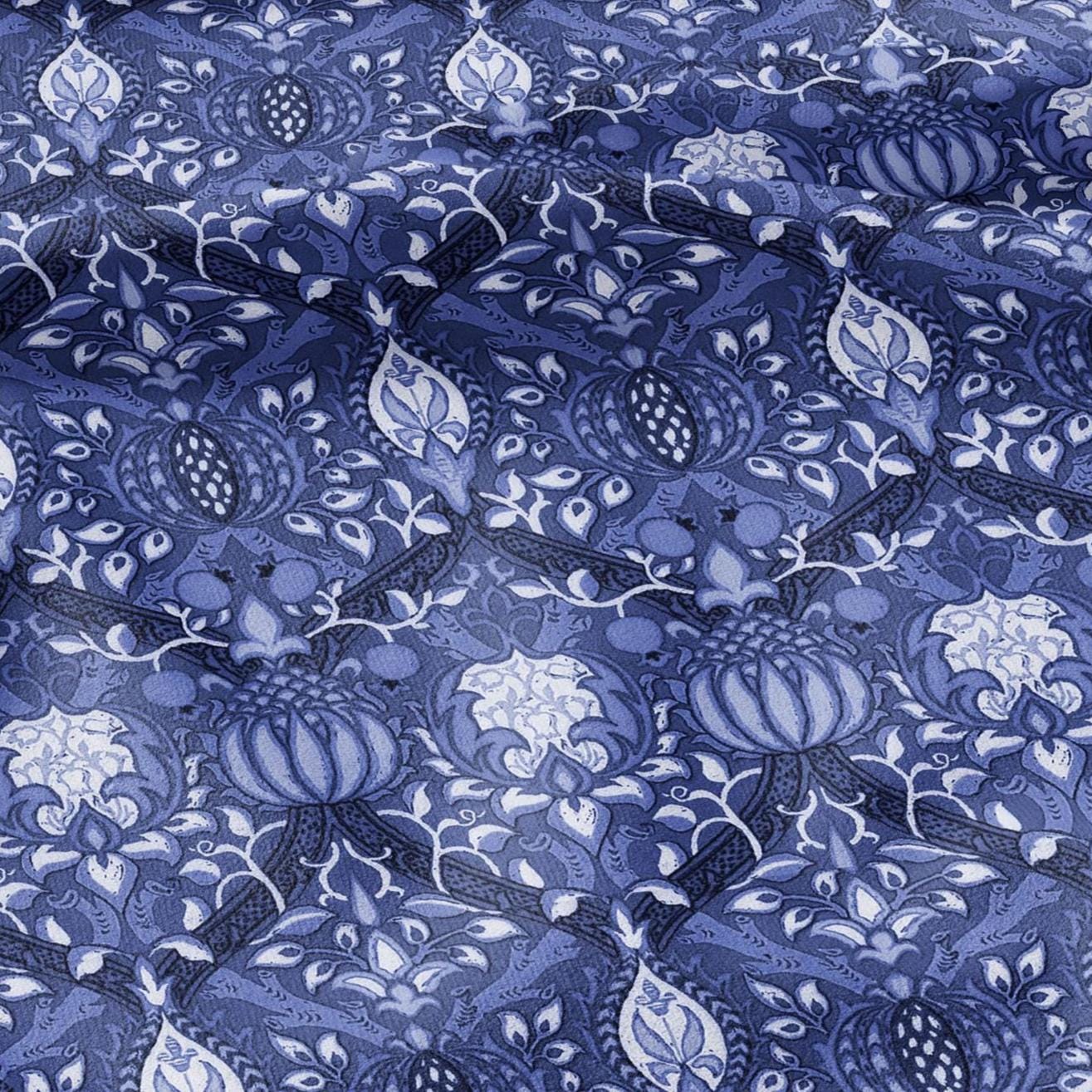 100% LINEN Fabric William Morris Granada blue print - British linen floral upholstery home textile Victorian fabrics 3234