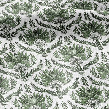 100% LINEN Fabric green French floral print - flowers block print - for upholstery home decor - medium for dress making 305G