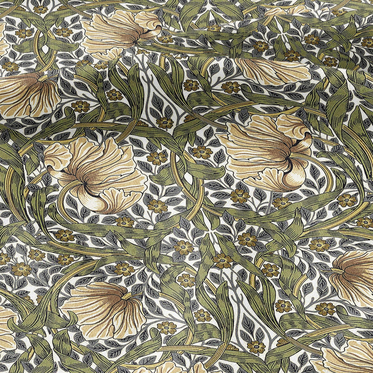 100% LINEN fabric - William Morris Pimpernel olive green beige - British Victorian Art Craft flax - sewing home decor or clothing 3816