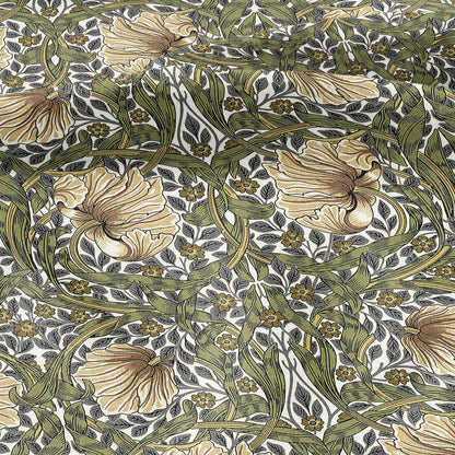 100% LINEN fabric - William Morris Pimpernel olive green beige - British Victorian Art Craft flax - sewing home decor or clothing 3816