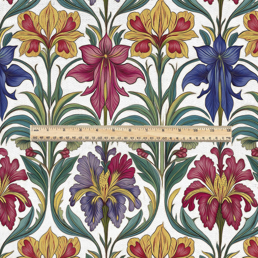 100% LINEN Fabric Art noveau floral print - Modern vintage botanical - heavy linen for upholstery home decor 3035