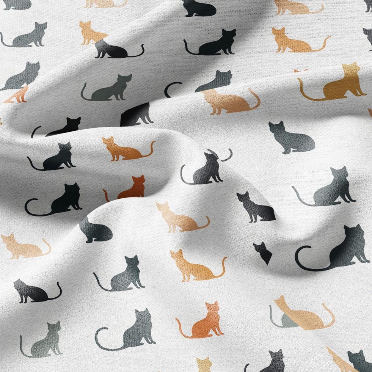 100% LINEN Fabric cat print - animal print fabric for upholstery home decor dress making 2136