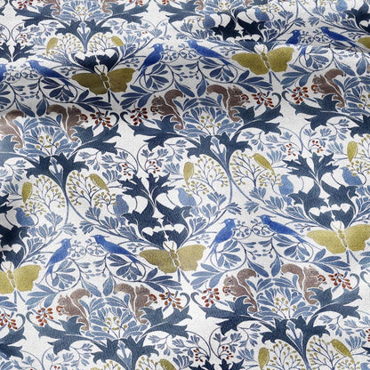100% linen fabric - Squrirrel Butterfly in floral field by Voysey - Victorian Art crafts - Historical pattern home decor dress making 3004