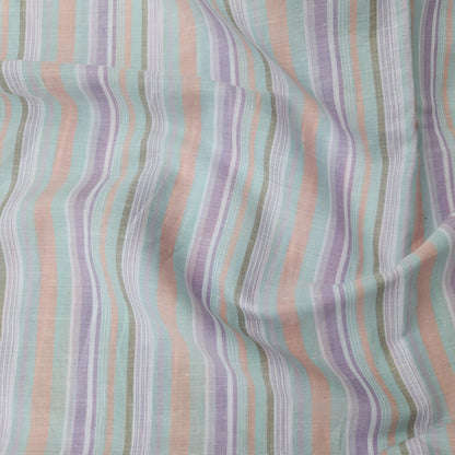Premium Linen striped Fabric in pastel purple pink white | Medium weight multicolor stripes Roskilde Stripe for clothing home textile