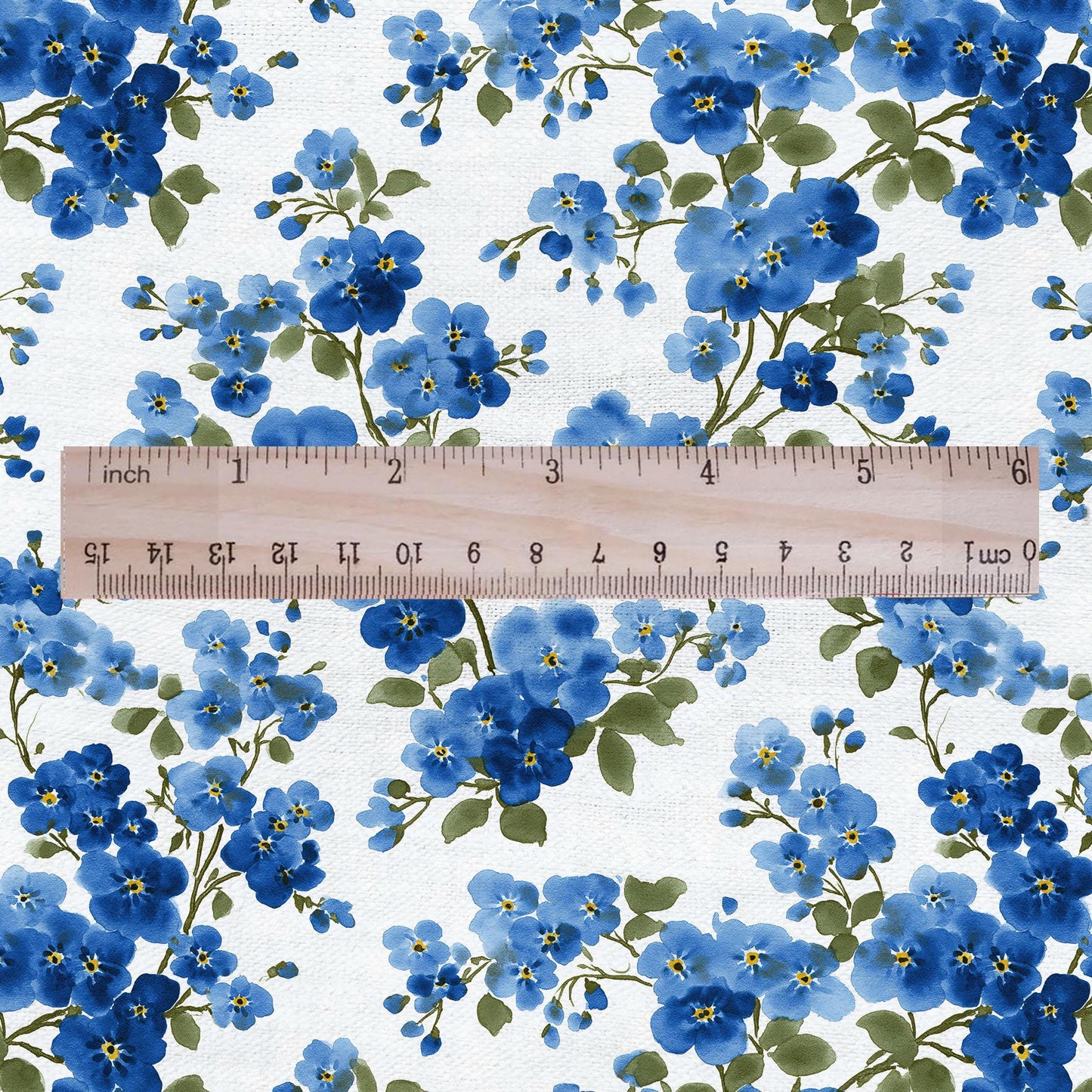 100% LINEN Fabric Block print Forget me not flower - botanical upholstery home textile artisan fabrics blue white 2913