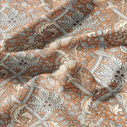 100% LINEN Fabric William Morris windrush orange print - British linen floral upholstery home textile Victorian fabrics 2739