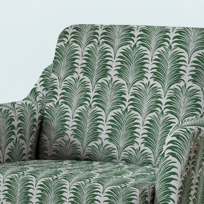 100% LINEN Fabric UPHOLSTERY 12oz - green palm leaves block print on oatmeal linen - Modern vintage Victorian floral upholstery 2306