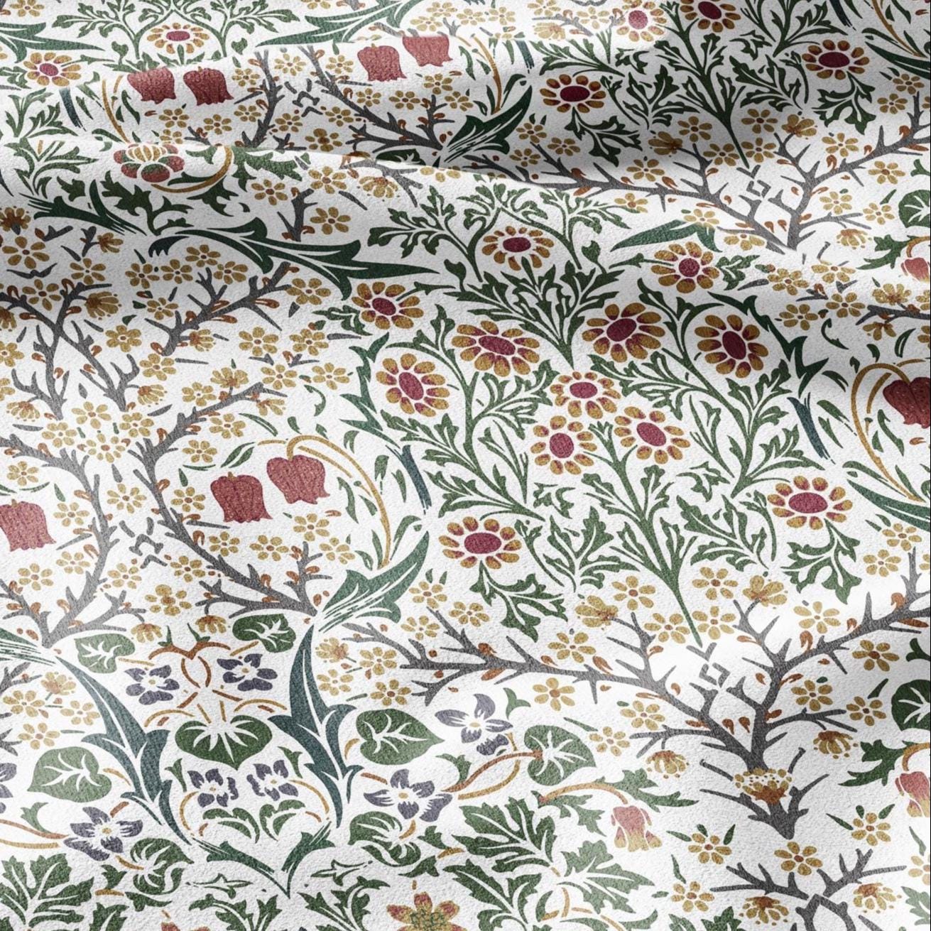 William Morris Blackthorn 100% LINEN Fabric - British linen floral upholstery home textile Victorian fabrics blue green 3179